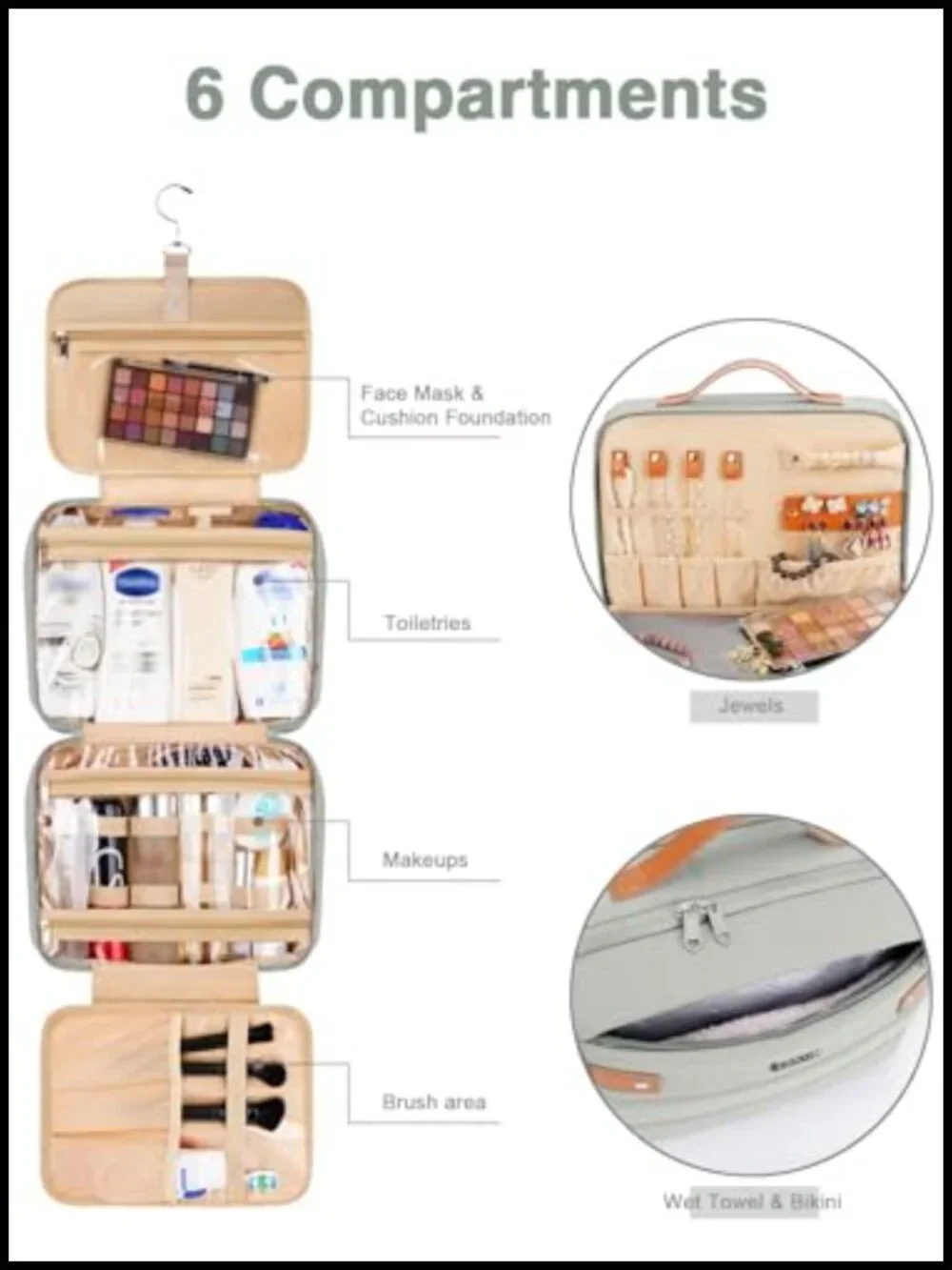 Waterproof Hanging Toiletry Bag with Jewelry Storage, Large Capacity Travel